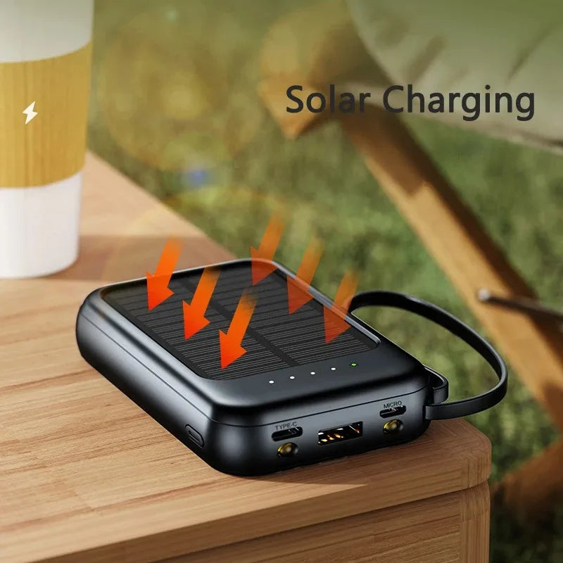 80000mAh Portable Solar Power Bank 4 in 1 Built in Cables Comes with LED Lights Mini External Battery Charger For Xiaomi iPhone