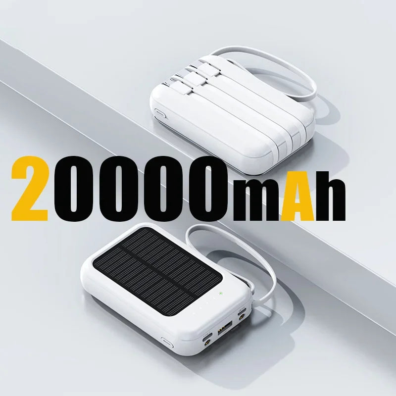 80000mAh Portable Solar Power Bank 4 in 1 Built in Cables Comes with LED Lights Mini External Battery Charger For Xiaomi iPhone