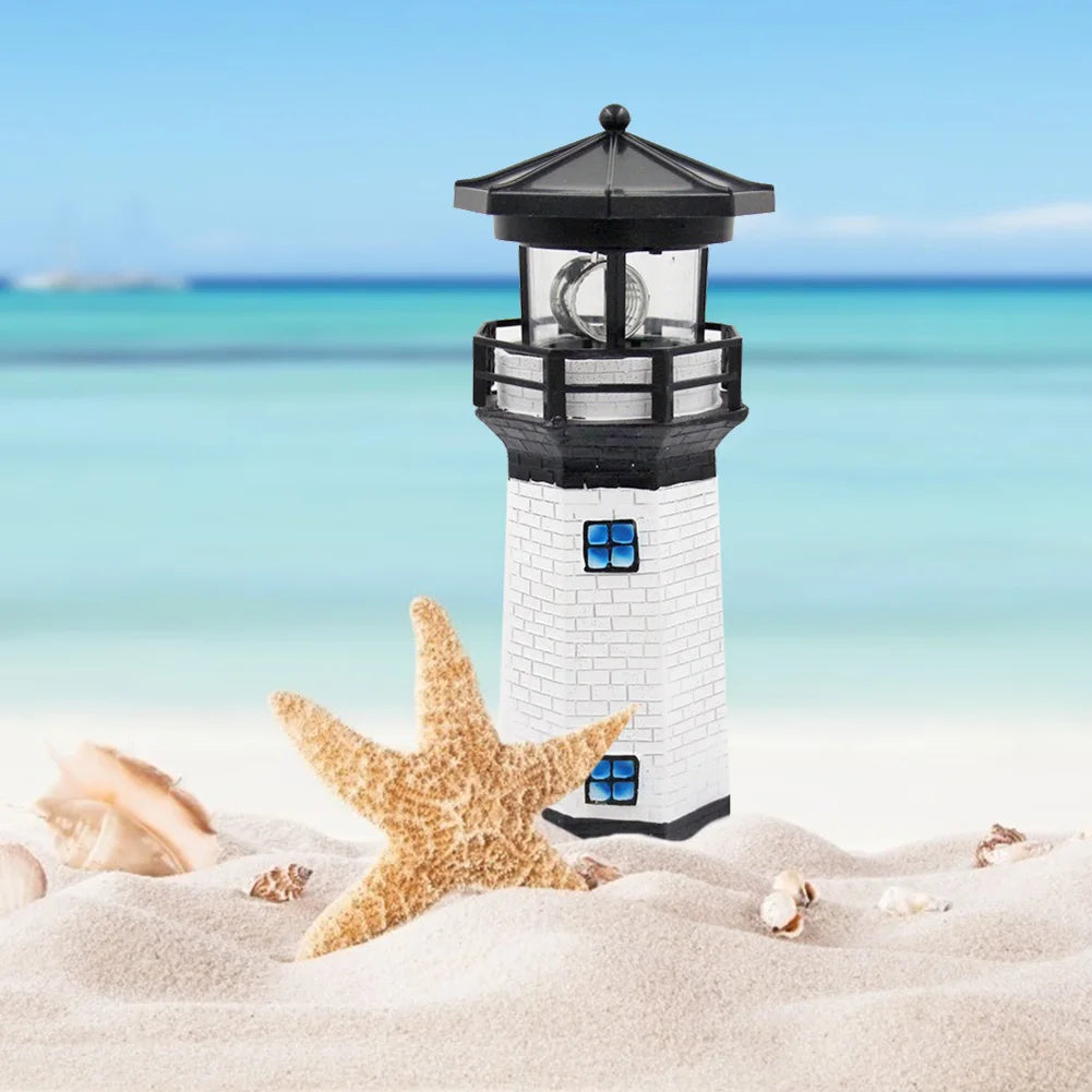 Lighthouse Shape Solar LED Light Garden Fence Yard Outdoor Adornment Smart Sensor Beacon Rotating Lamp Solar Light Decor