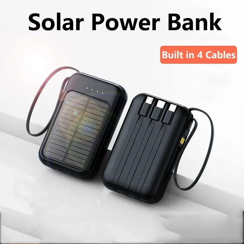 80000mAh Portable Solar Power Bank 4 in 1 Built in Cables Comes with LED Lights Mini External Battery Charger For Xiaomi iPhone