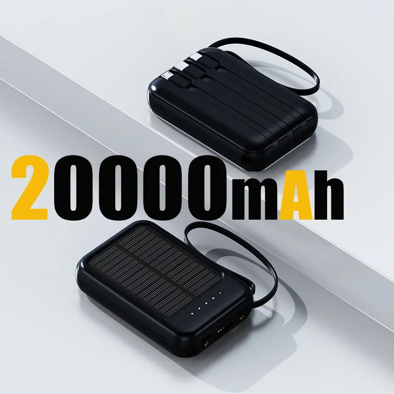 80000mAh Portable Solar Power Bank 4 in 1 Built in Cables Comes with LED Lights Mini External Battery Charger For Xiaomi iPhone