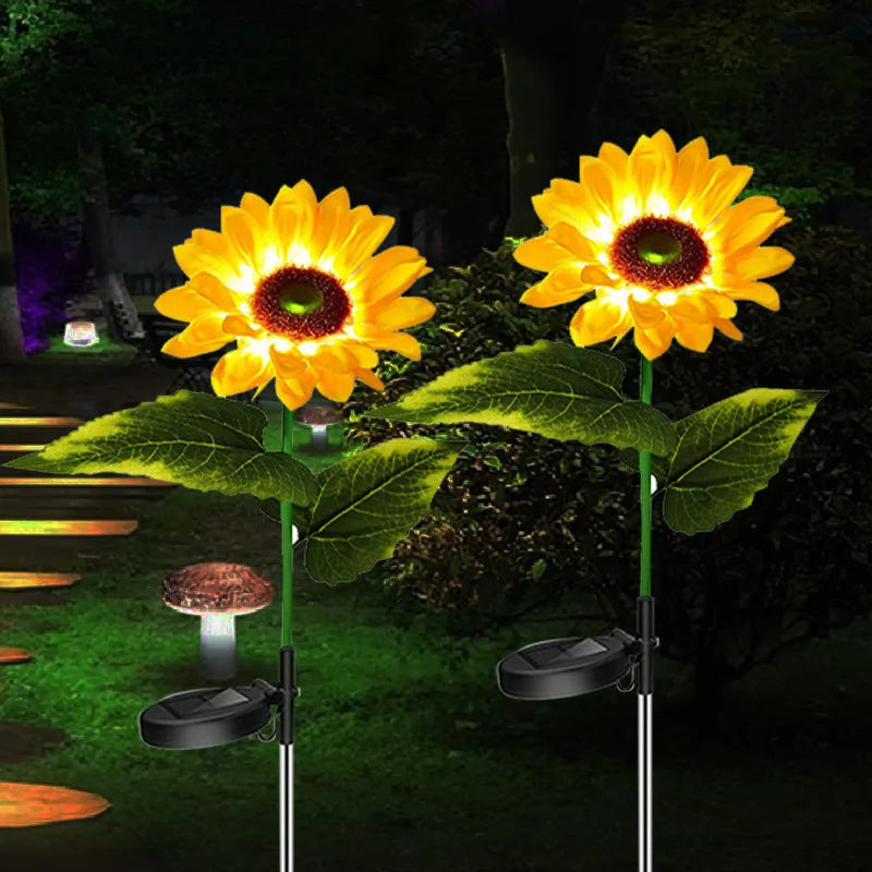LED Solar Sunflower Outdoor Lawn Light IP65 Waterproof Pathway Yard Wedding Holiday Garden Decoration Solar Flowers Lamp