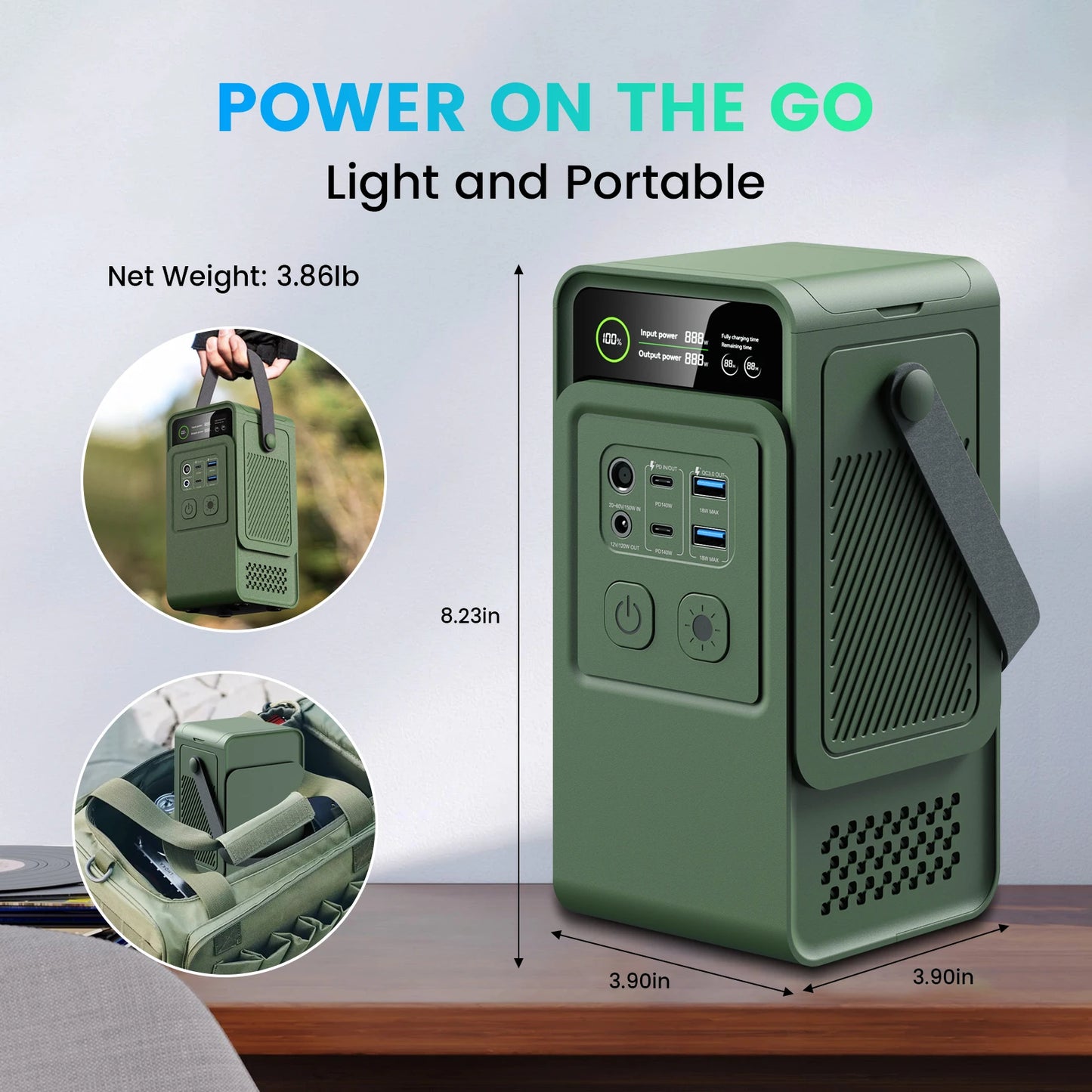 DC Power Bank Station 192Wh Portable Power Station With 100W Solar Panel, LiFePO4 Battery 200W Solar Generator Outdoor Camping