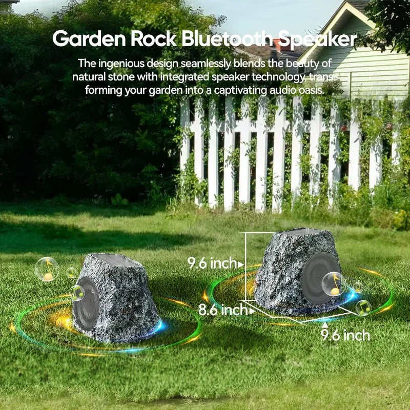 Outdoor Rock Speaker 60W Deep Bass Multi-Sync up to 100 Speakers Auto-Pairing, IPX7 Waterproof Solar-Powered Bluetooth
