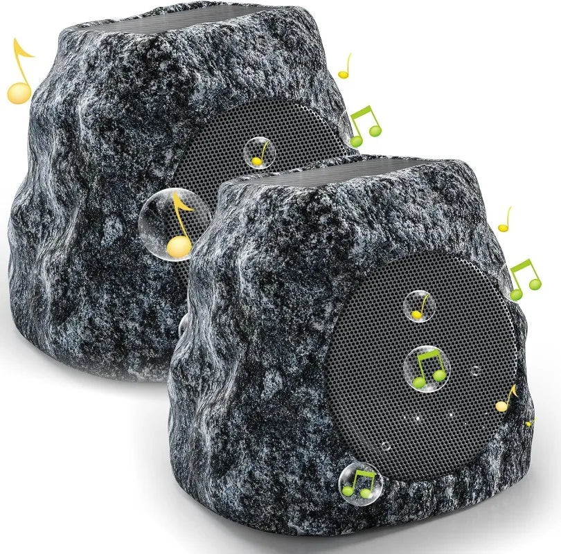 Outdoor Rock Speaker 60W Deep Bass Multi-Sync up to 100 Speakers Auto-Pairing, IPX7 Waterproof Solar-Powered Bluetooth