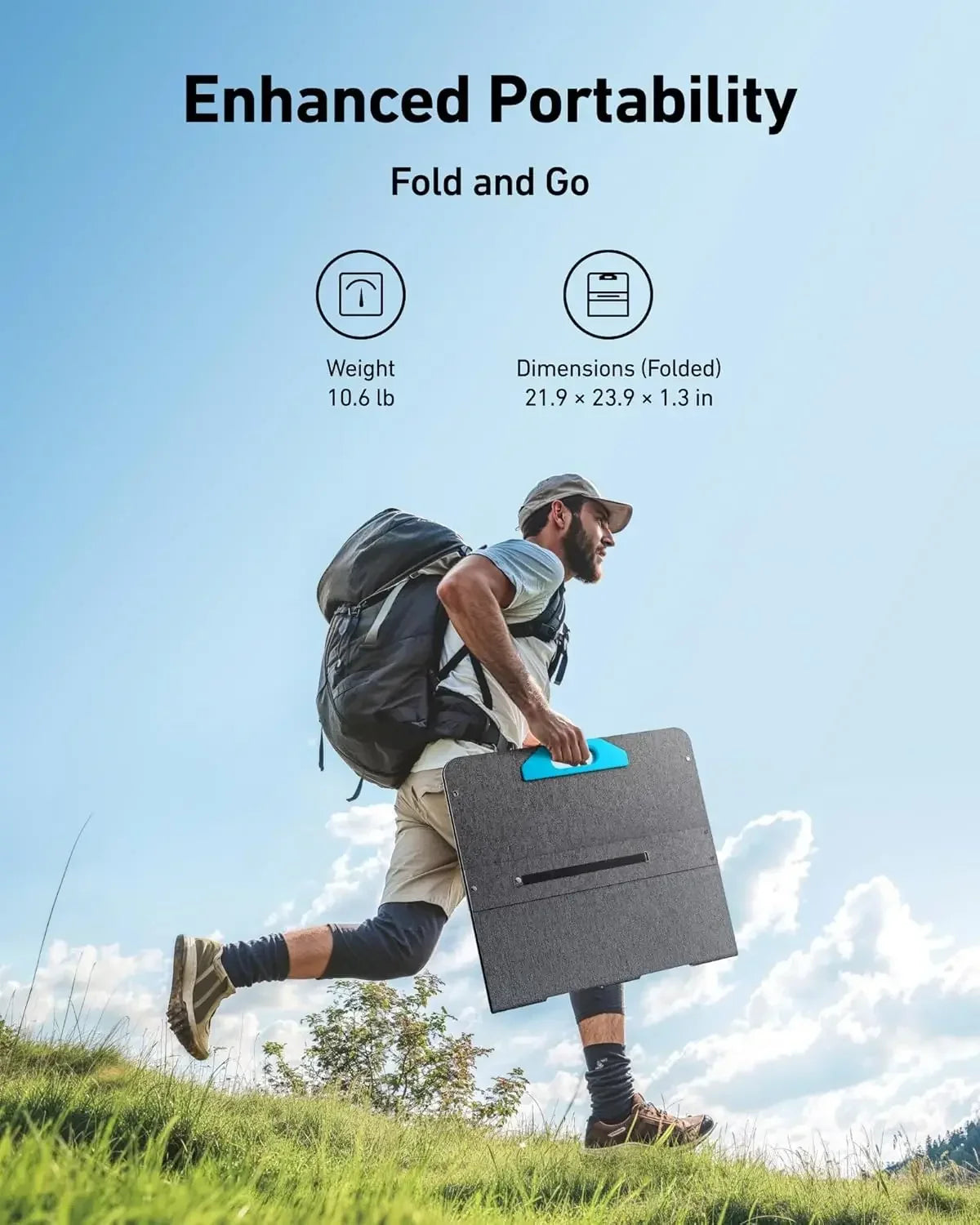 100 Solar Panel with Adjustable Kickstand, 100W Foldable Portable Solar Charger, IP67 Waterproof, for Camping,RVs, and Blackouts