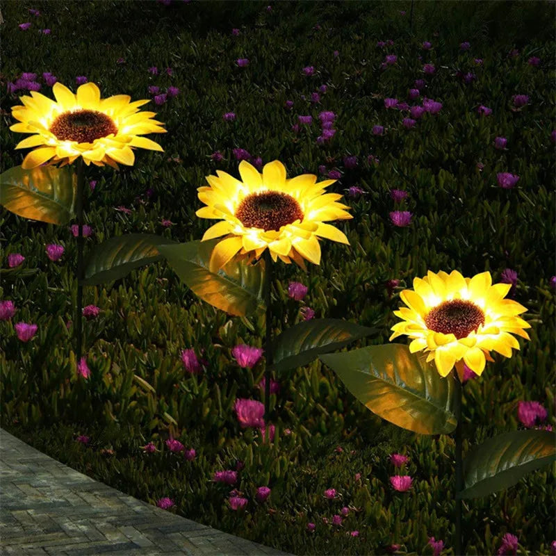 LED Solar Sunflower Outdoor Lawn Light IP65 Waterproof Pathway Yard Wedding Holiday Garden Decoration Solar Flowers Lamp