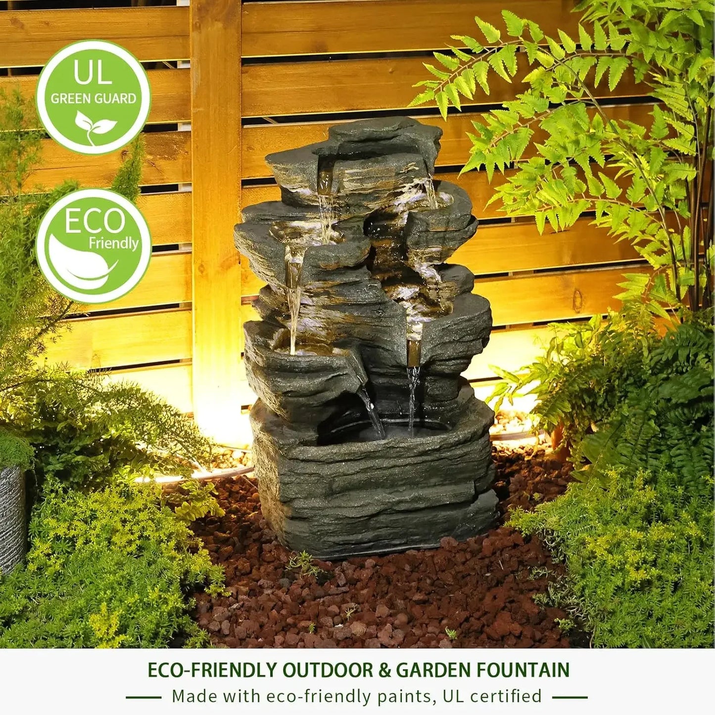 6 Tier Cascading Rock Solar Water Fountain Outdoor Garden Waterfall Decor for Garden, Patio, Backyard, Deck, Porch and Home Art