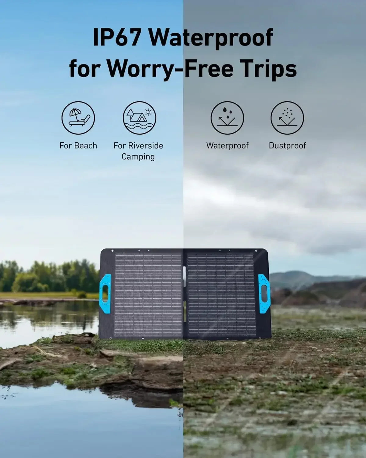 100 Solar Panel with Adjustable Kickstand, 100W Foldable Portable Solar Charger, IP67 Waterproof, for Camping,RVs, and Blackouts
