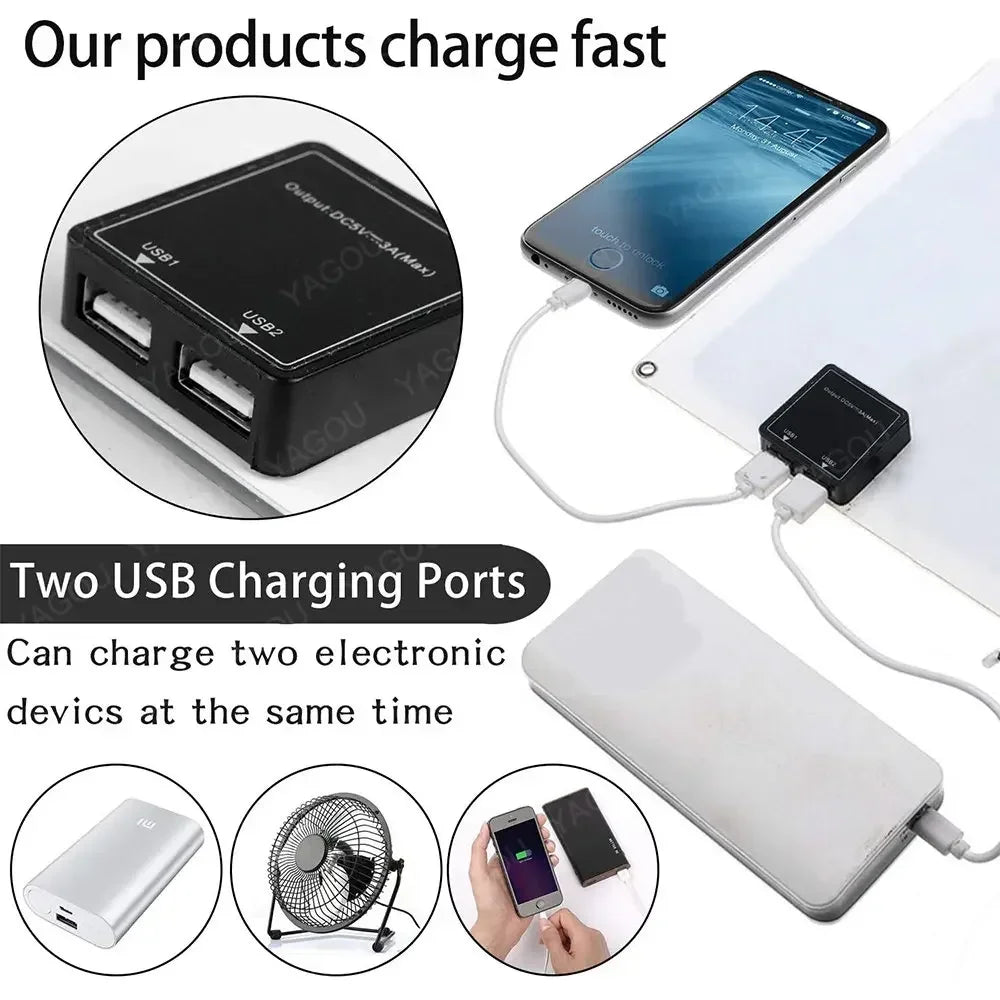 5V Solar Plate Waterproof Solar Panel Portable Dual USB Solar Battery Charger Outdoor Camping Solar Cells Charging