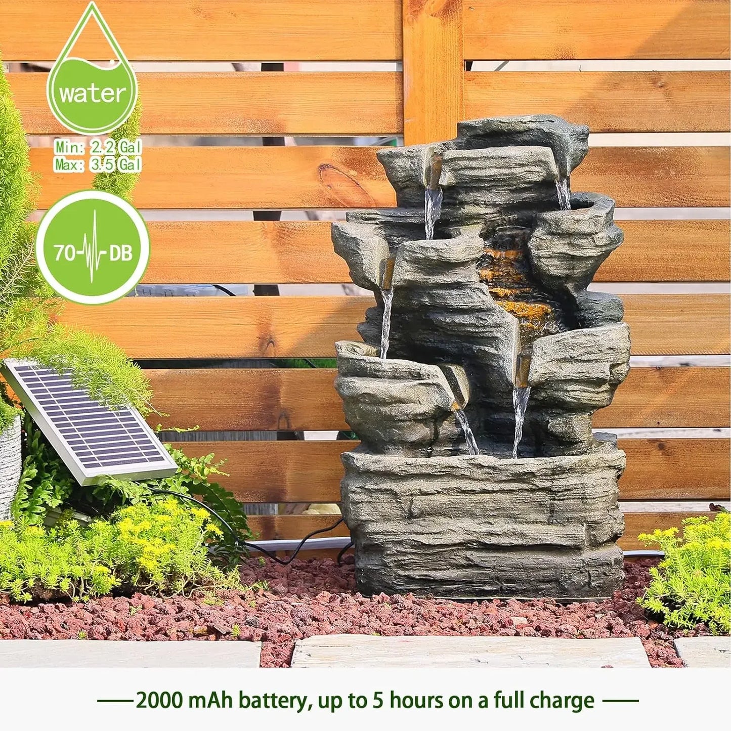 6 Tier Cascading Rock Solar Water Fountain Outdoor Garden Waterfall Decor for Garden, Patio, Backyard, Deck, Porch and Home Art
