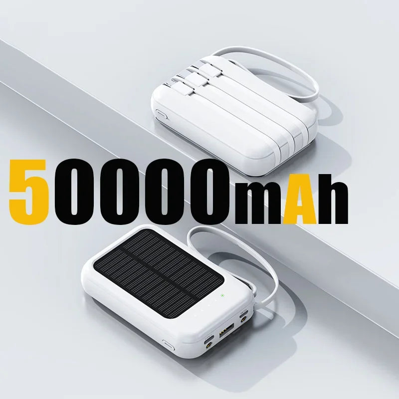 80000mAh Portable Solar Power Bank 4 in 1 Built in Cables Comes with LED Lights Mini External Battery Charger For Xiaomi iPhone
