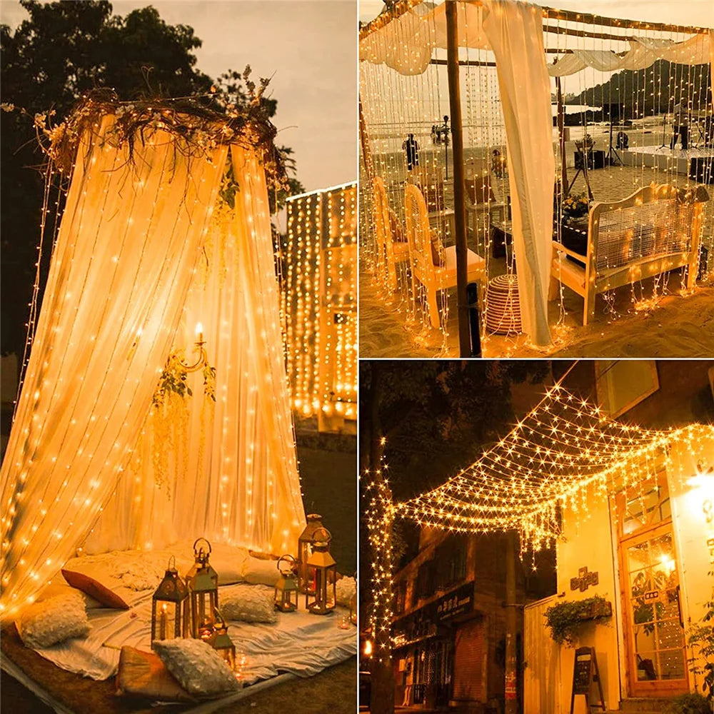 Solar Curtain Light LED Outdoor Waterproof 300leds Garland Decoration String Lights Yard Christmas Fairy Garland String Lights