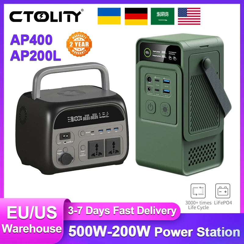 500W 200W Power Station Outdoor Portable Solar Power 345.6Wh LiFePo4 Battery Powerful Power Bank Energy Storage Supply Camping