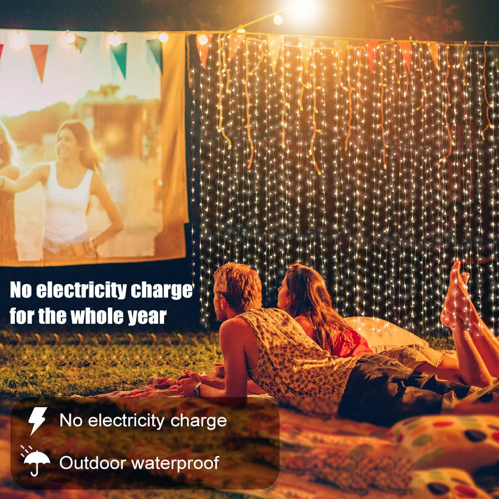 Solar Curtain Light LED Outdoor Waterproof 300leds Garland Decoration String Lights Yard Christmas Fairy Garland String Lights