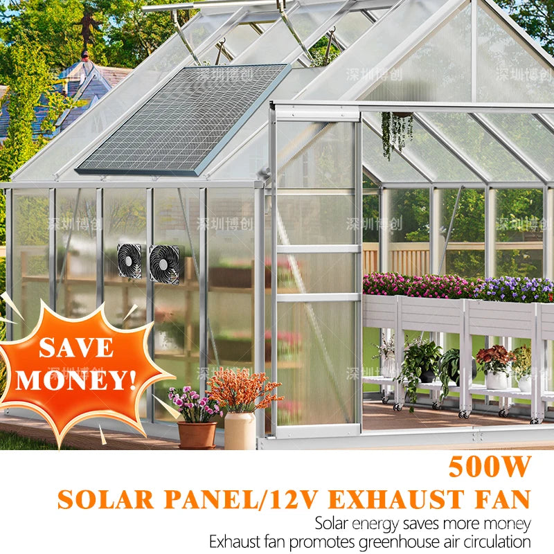 500W Solar Powered Fan Portable Rechargeable Battery Operated Fan with Panel USB Charging for Outdoor Camping Travel Home