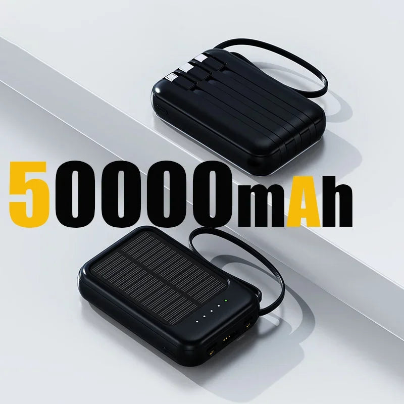 80000mAh Portable Solar Power Bank 4 in 1 Built in Cables Comes with LED Lights Mini External Battery Charger For Xiaomi iPhone
