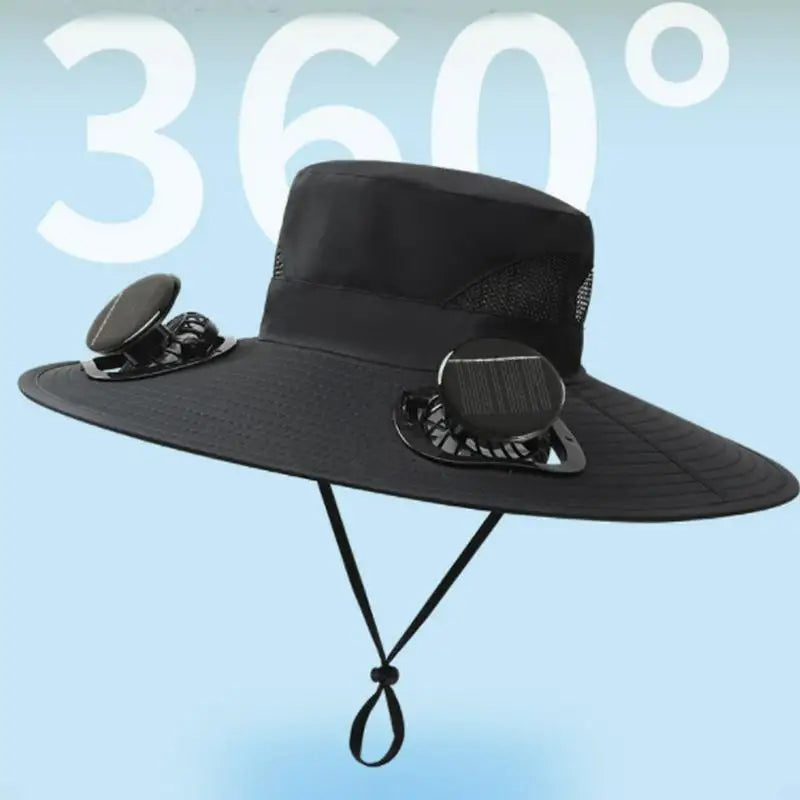 Wide Brim Solar Fan Hat UPF 50 Bucket Fishing Hat With Fan Built In UV-Blocking Fishing Sunhat For Traveling Farming Hiking