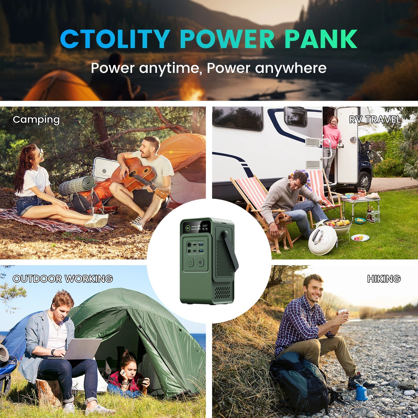 DC Power Bank Station 192Wh Portable Power Station With 100W Solar Panel, LiFePO4 Battery 200W Solar Generator Outdoor Camping