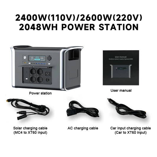 2600W Camping Portable Power Station 2048WH Solar Generator LiFePo4 Battery Backup Emergency Power Supply 110V 220V Outdoor RV
