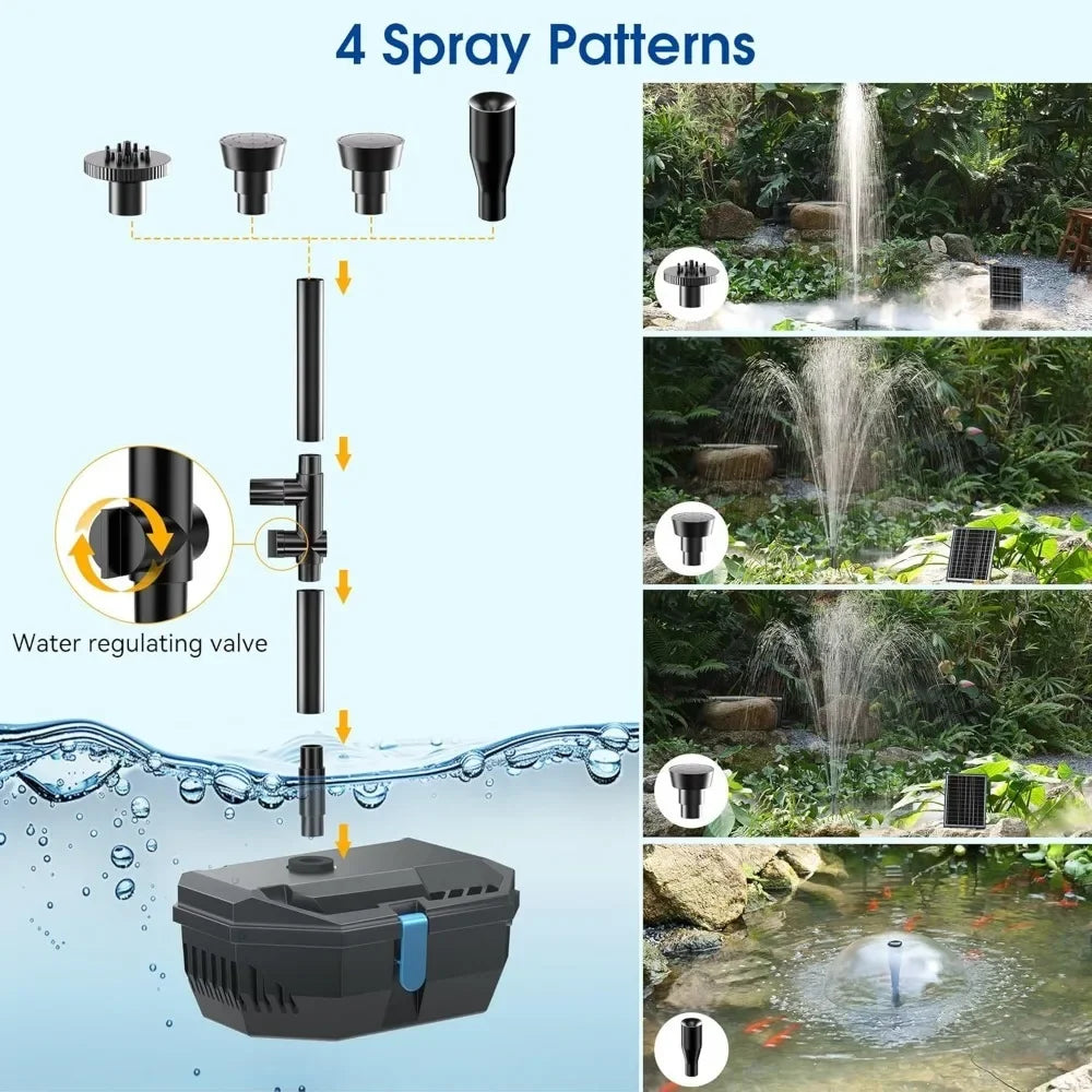 Pond Filter with 20W Solar Panel, 120 GPH Solar Water Pump, 4 Sprayers for Outdoor Pond, Fish Tank and Garden Water Features