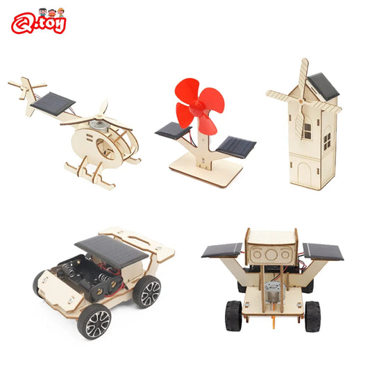 Solar Energy STEM Kit Electric Car Fans Technologia Science Experimental Tool Learning Educational Wooden Puzzle Games for Kids