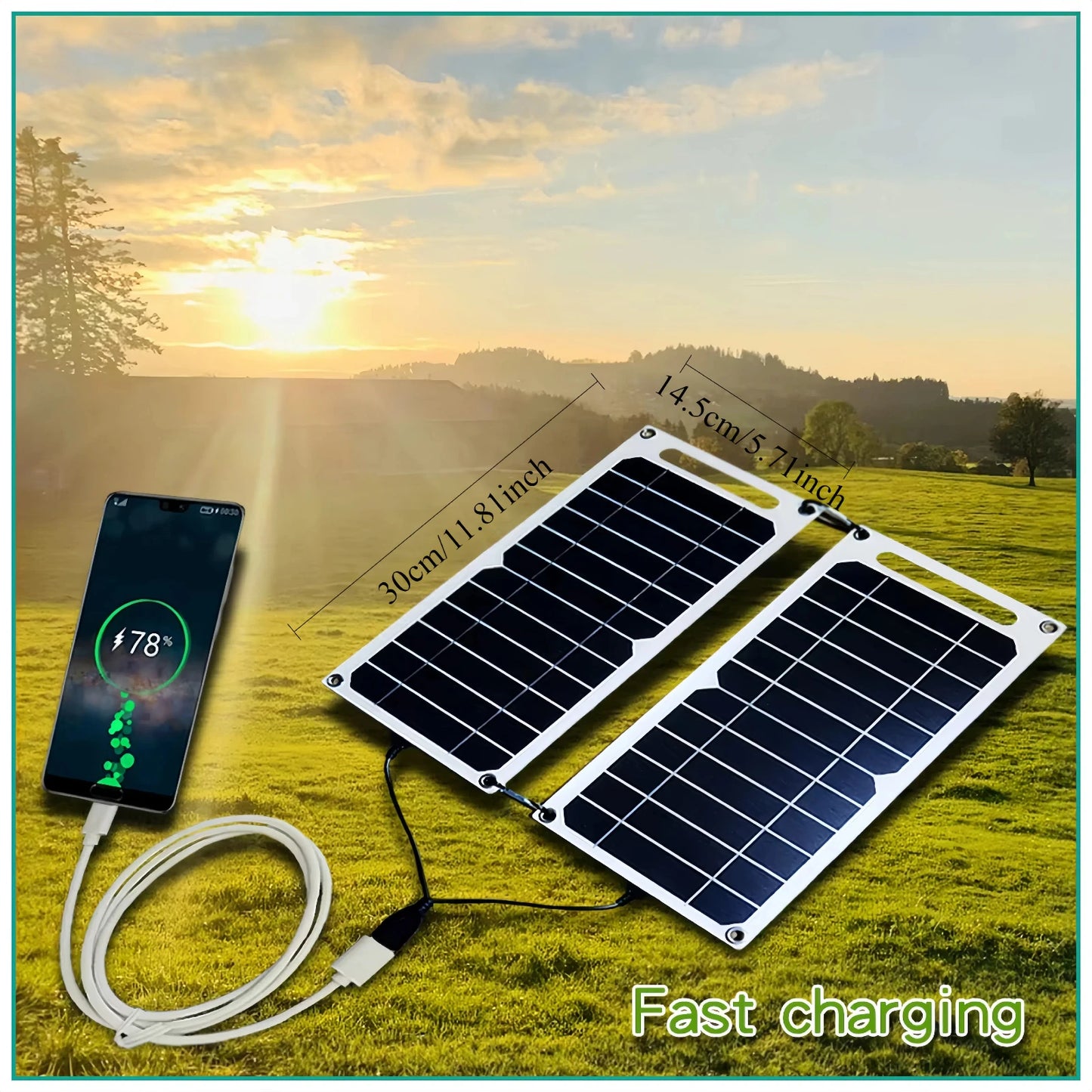 35W Solar Panel with USB Waterproof Outdoor Hiking and Camping Portable Battery Mobile Phone Charging Bank Charging Panel 6.8V