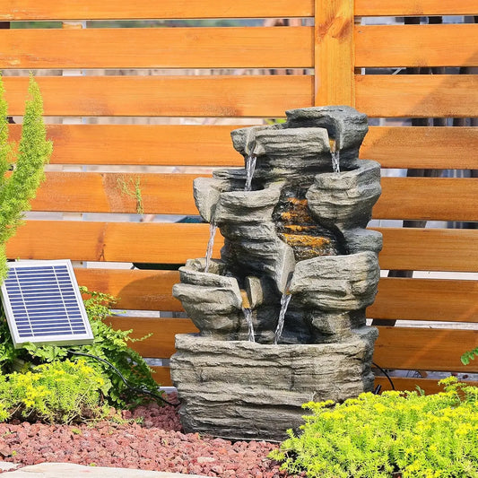 6 Tier Cascading Rock Solar Water Fountain Outdoor Garden Waterfall Decor for Garden, Patio, Backyard, Deck, Porch and Home Art