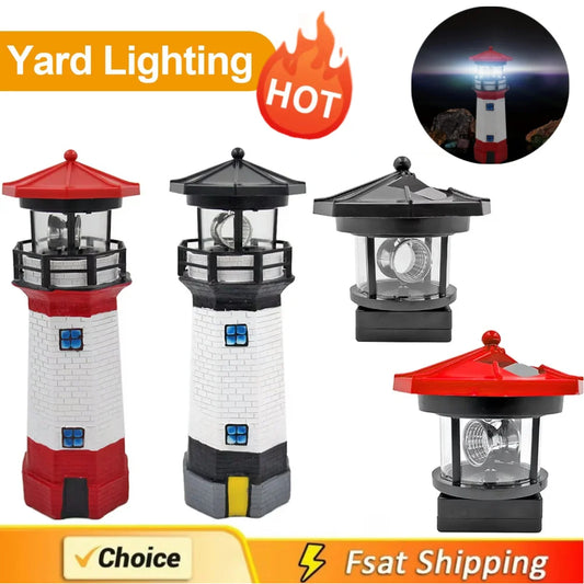 Lighthouse Shape Solar LED Light Garden Fence Yard Outdoor Adornment Smart Sensor Beacon Rotating Lamp Solar Light Decor