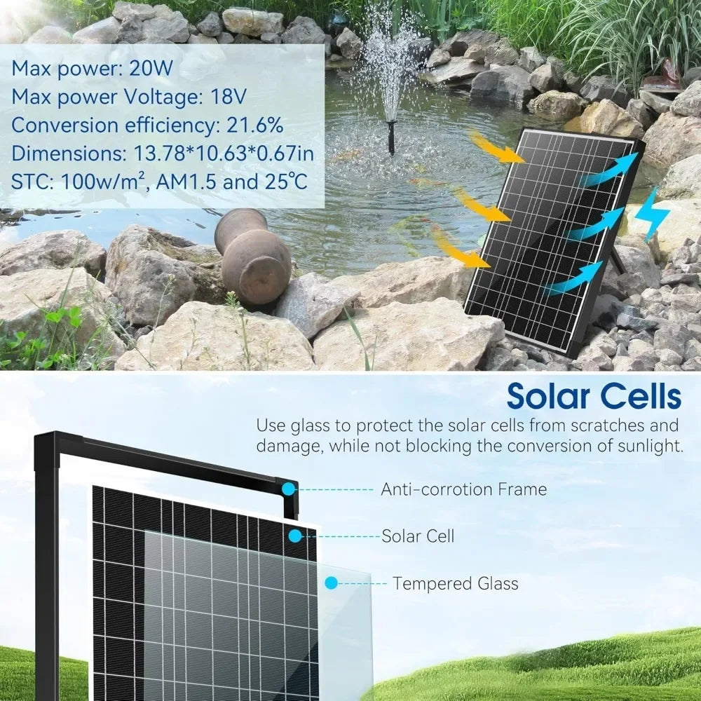 Pond Filter with 20W Solar Panel, 120 GPH Solar Water Pump, 4 Sprayers for Outdoor Pond, Fish Tank and Garden Water Features